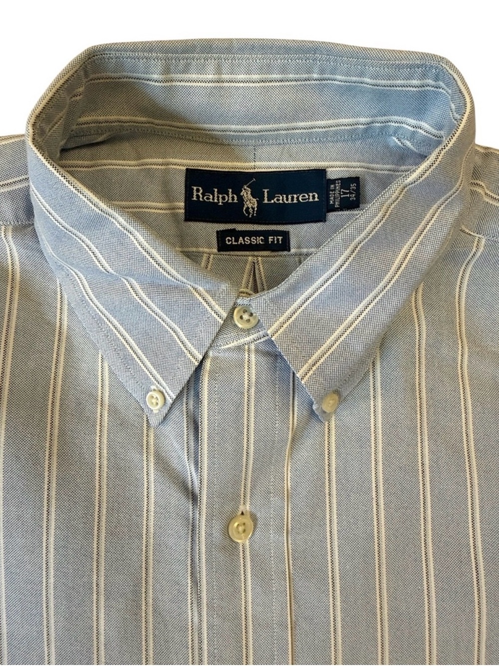 Ralph Lauren Classic Fit Oxford Shirt Men’s 17 34/35 Blue Stripe Heavy Cotton